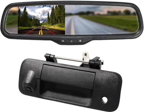 EWAY Para Toyota Tundra 2007-2014 4.3 "Monitor de espejo retrovisor con manija del portón trasero Kit de cámara de respaldo Estacionamiento