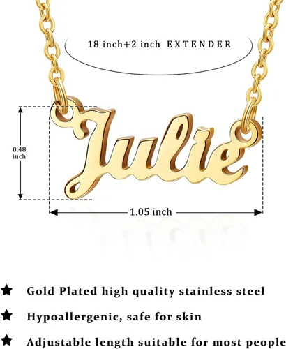 Miniatura 6 de SANNYRA Collar con nombre personalizado chapado en oro real de 18 quilates con placa de nombre, regalo de joyería para mujeres y niñas