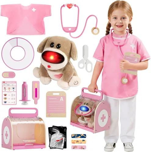 Miniatura 9 de TOP BRIGHT Kit de médico para niños pequeños de 3 a 5 años, juego de simulación con disfraz y kit médico de madera, juguetes de vestir para niños