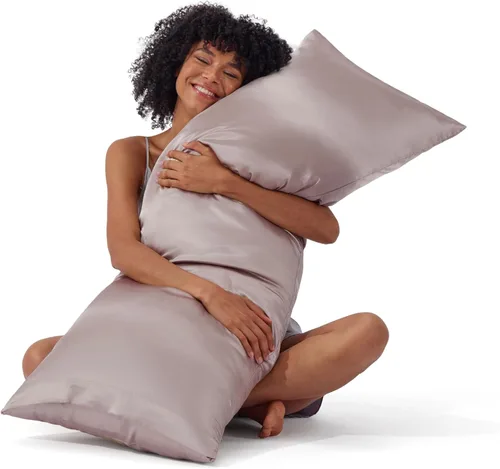 Miniatura 30 de Bedsure Paquete de 2 fundas de almohada de satén similares a las fundas de almohada de seda tamaño estándar, funda de almohada para mujeres que 01