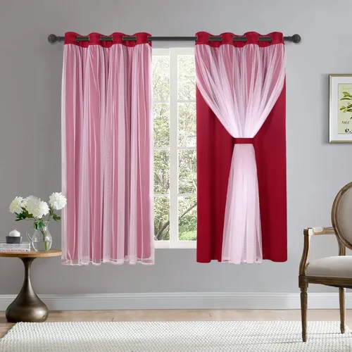 Miniatura 31 de BONZER Cortinas opacas con superposición transparente, mezcla y combina paneles de ventana de doble capa con aislamiento térmico para sala de estar