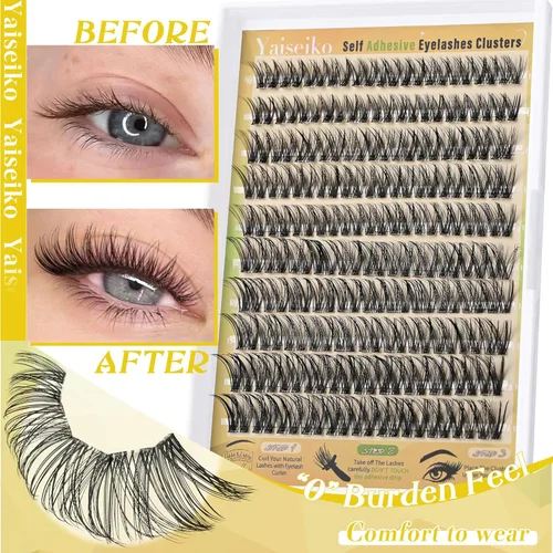 Miniatura 6 de Yaiseiko Pestañas autoadhesivas en racimo de extensiones de pestañas naturales con pinzas, no necesita pegamento, pestañas individuales