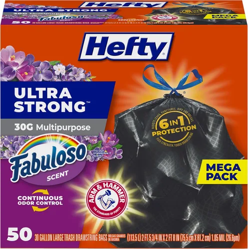Hefty Bolsas de basura ultra fuertes de 30 galones, bolsas de basura grandes de 30 galones, multiusos, cierre de cordón resistente a roturas, Color