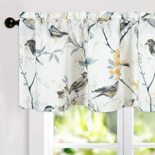 Miniatura 19 de VOGOL Cenefa de pájaro y bayas, decoración clásica de ventana de campo americano con estampado botánico, cortina de bolsillo para barra fácil