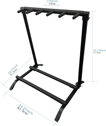 Miniatura 4 de Soporte multiguitarra para 5 soportes plegable, universal, soporte portátil para guitarra negra con acolchado de goma antideslizante para acústica
