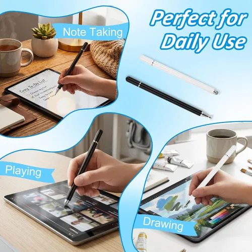 Miniatura 7 de Lápiz óptico para pantallas táctiles (2 unidades), disco magnético 2 en 1 y punta de fibra para iPad con tapa magnética, compatible con todas