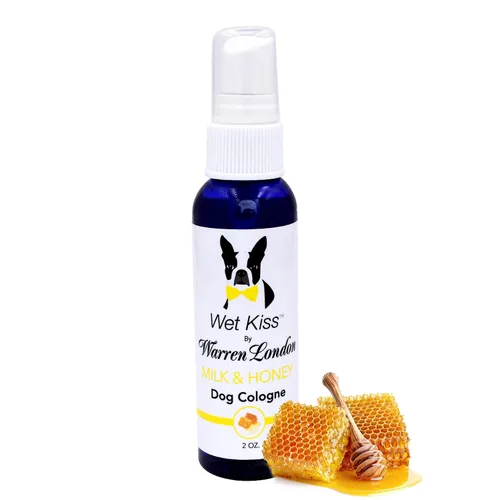 Warren London Wet Kiss - Aerosol de colonia para perros, leche y miel, eliminador de olores de 2 onzas y ambientador para perros y gatos