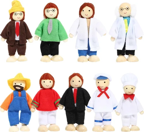 Miniatura 9 de ONEST Juego de 11 piezas de casa de muñecas de madera con mini figuras de familia, muñecas de madera, accesorios de juego de simulación para casa