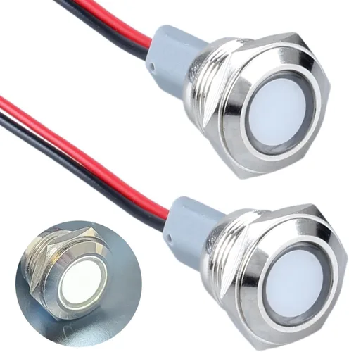 Miniatura 18 de 2 piezas de 16 mm (5/8") luz indicadora LED, 12-24V AC/DC 20mA, lámpara piloto de metal impermeable IP67 de ahorro de energía, lámpara plana de Verde