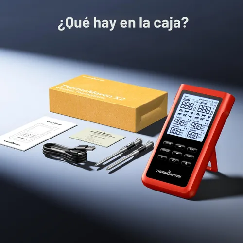 Miniatura 9 de ThermoMaven 3000 pies Termómetro inteligente inalámbrico para carne, rango largo Sub-1G, precisión certificada NIST de 6 sensores, 2 sondas Rojo