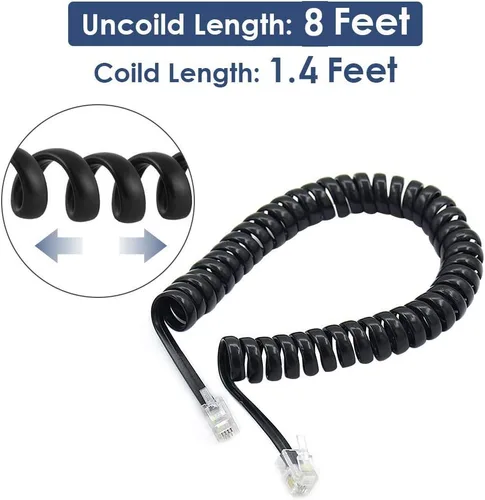 Miniatura 2 de LOVK Paquete de 4 cables de teléfono fijos de 8 pies sin enrollar/1.4 pies en espiral para teléfono fijo cable de línea fija RJ9 4P4C, accesorio