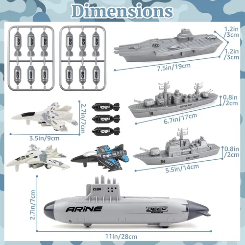 Miniatura 4 de deAO Juguete de Portaaviones Militar Submarino Barco Naval Conjunto de Juego con Aviones Juguete de Acorazado del Ejército para Niños y Niñas