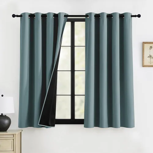 Miniatura 29 de RYB HOME Cortinas opacas grises de 63 pulgadas de largo para dormitorio, cortinas de ventana 100% opacas con aislamiento térmico y reducción