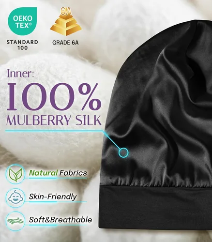Miniatura 2 de OLESILK Gorro de Seda para Bebé de 0-6 Meses - Gorro de Cabello para Niños Pequeños de Seda de Morera 100%, Gorro de Noche Ajustable para Dormir