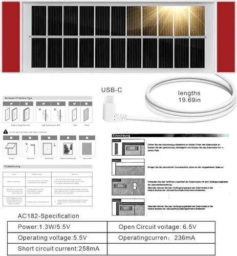 Miniatura 5 de 1 panel solar de 1.3 W5.5 V, adecuado para persianas eléctricas, persianas inteligentes, enchufe USB-C, generación de energía solar móvil, instalado