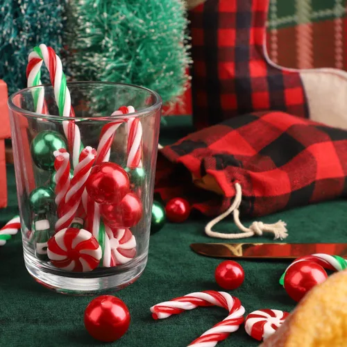 Miniatura 6 de 120 piezas de relleno de jarrón de Navidad, relleno de jarrón flotante, cuentas de relleno de jarrón de Navidad, bastón de caramelo, perlas