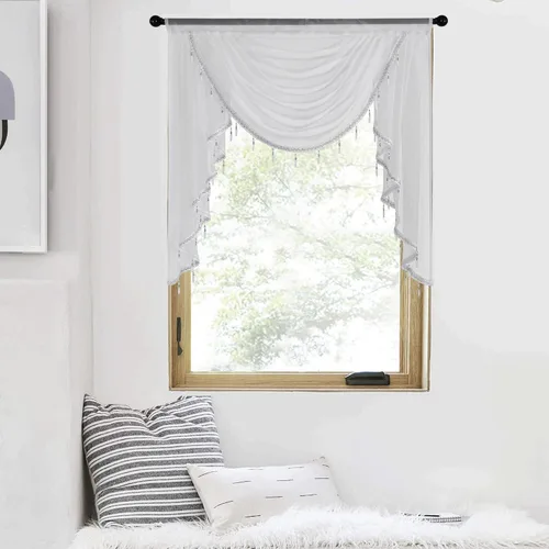 Miniatura 25 de NICETOWN - Cortinas transparentes elegantes de gasa para sala de estar/guardería, cortinas victorianas con bolsillo para barra, gris claro y blanco