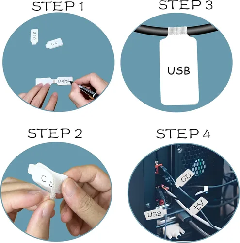 Miniatura 4 de Juego de 60 etiquetas de cable y lazos de sujeción reutilizables de gancho y bucle, 30 etiquetas de cable o alambre y 30 etiquetas para cables