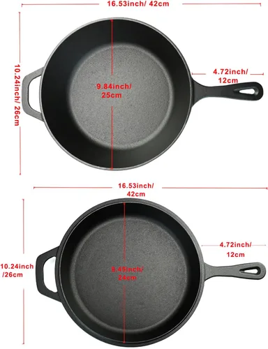 Cocina combinada 2 en 1 de hierro fundido pre-sazonado con horno holandés de 3.2 cuartos de galón y sartén de 10.25 pulgadas