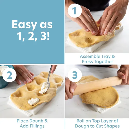Miniatura 3 de Mini moldes para ravioles de corazón (2 unidades) - Máquina de pasta rellena casera - Bandeja de 2 piezas y prensa para hacer 8 raviolis rellenos