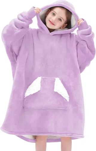Touchat - Sudadera con capucha de estilo manta, sudadera con capucha de sherpa de gran tamaño con bolsillo y mangas, cobija de felpa súper suave y