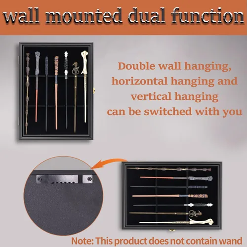 Miniatura 5 de Vitrina para 7 Varitas Universal Soporte de Varita Mágica de Mago Montaje de Pared con Cerradura de Madera Magiquest Varita Soporte Vertical