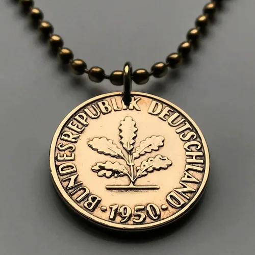 Miniatura 2 de 1949 Alemania Deutschland 10 Pfennig moneda colgante roble plántula plantación de árboles jardinería Berlín Hamburgo Múnich Colonia Frankfurt