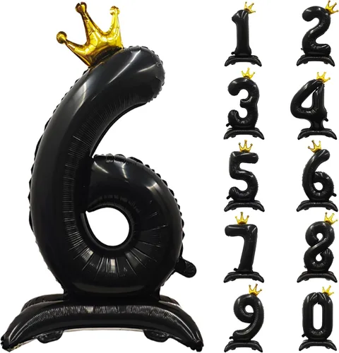 Miniatura 27 de Globos de aluminio grandes con corona negra número 0 para niños y niñas, cumpleaños, boda, aniversario, fiesta, baby shower, suministros 0