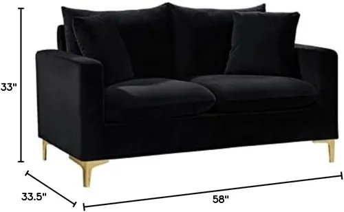 Miniatura 3 de Meridian Furniture Naomi Collection Modern Sofá de dos plazas tapizado de terciopelo negro contemporáneo con base de acero inoxidable en un