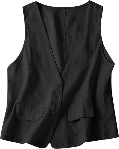 Miniatura 29 de COTECRAM Chaleco de lino de algodón para mujer, casual, sin mangas, con botones, ligero, para verano, holgado, ropa de abrigo