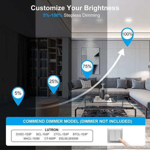 Miniatura 3 de Elaruslux Luz empotrada de 7 pulg 3CCT ultradelgada LED con caja de conexiones, 3000K/4500K/6000K seleccionables, 18W equivalen a 125W, luces