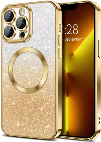 Miniatura 91 de Hython Funda para iPhone 13 Pro transparente con purpurina magnética [compatible con MagSafe] Protector completo de lente de cámara delgado