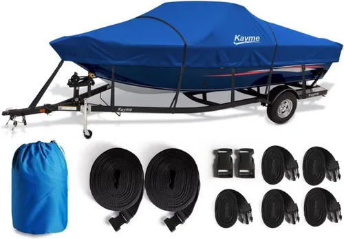 Kayme Funda para lancha resistente 1200D para barcos de hasta 15 pies, impermeable, resistente al desgarro con correas reforzadas al viento, ideal