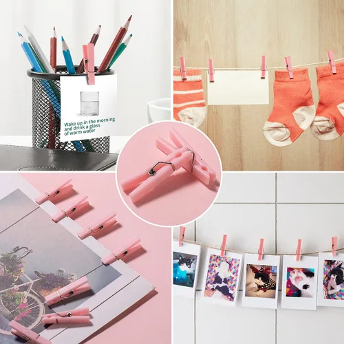 Miniatura 4 de 50 alfileres de ropa rosas para juego de baby shower, mini pinzas de plástico premium de 1.4 pulgadas, mini alfileres de ropa reutilizables