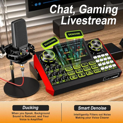 Miniatura 6 de Paquete de equipo de podcast - Estudio de producción todo en uno con mezclador de audio y micrófono de 3.5mm para transmisión en vivo, grabación