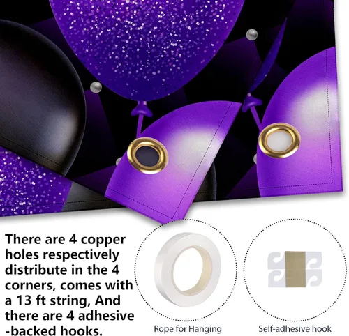 Miniatura 4 de Cartel morado de feliz primer cumpleaños telón de fondo para cabina de fotos, globos de corona plateada, decoración temática para niña, aniversario
