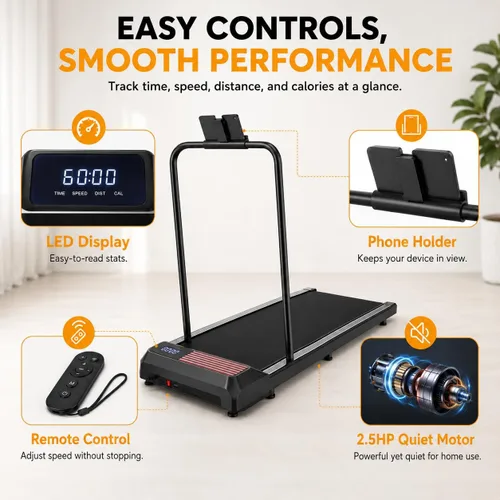 Miniatura 7 de Walking Pad with Handle Bar, 8% Incline, Compact Under Desk Treadmill 2.5HP quiet motor, 265 lb capacity, 0.6-4 MPH speed, 15 x 35.4 in belt