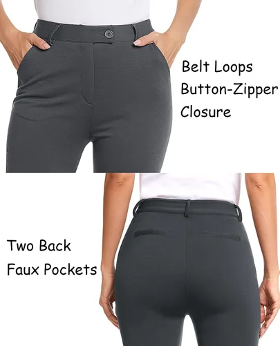 Miniatura 5 de siliteelon Pantalones de vestir de pierna recta para mujer, elásticos, de cintura alta, para trabajo, oficina, yoga, corte de bota con bolsillos