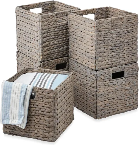 Miniatura 8 de Best Choice Products Paquete de 5 cestas de almacenamiento cúbicas de 10.5x10.5 pulgadas, organizadores multipropósito plegables de jacinto de agua