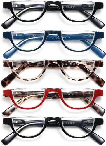 Miniatura 2 de EYEURL - Juego de 5 lentes de lectura de media montura con bloqueo de luz azul para mujeres, lentes de moda sin montura para computadora, anti rayos