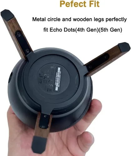 Miniatura 3 de Soporte de trípode de madera real para Alexa Echo Dots (4.ª generación) (5ª generación), soporte de madera con marco de metal y pies de silicona