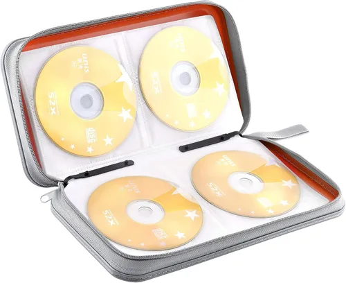 Miniatura 5 de Funda para CD, 80 de capacidad, DVD, VCD, multimedia, Blu-ray, soporte para cartera, organizador de almacenamiento (naranja)