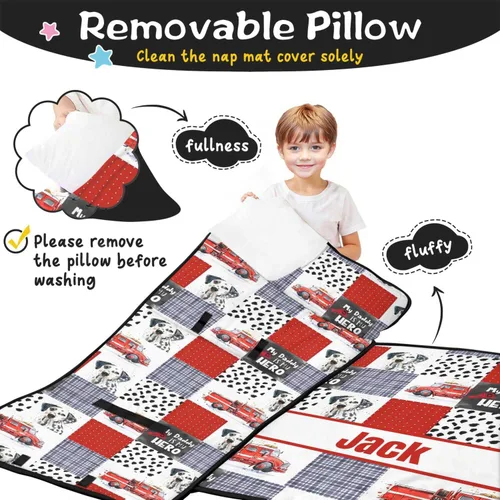 Miniatura 2 de Tapete personalizado para siesta de camión de bomberos con nombre, sacos de dormir para niños y niñas, colchón de cama personalizado para niños