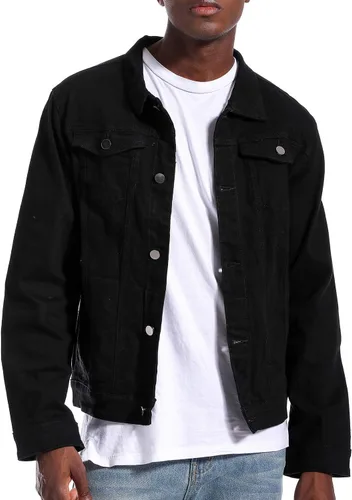Miniatura 17 de LAMKUKU Chaqueta de mezclilla para hombre rasgada ajustada, abrigo de chaqueta vaquera para hombres