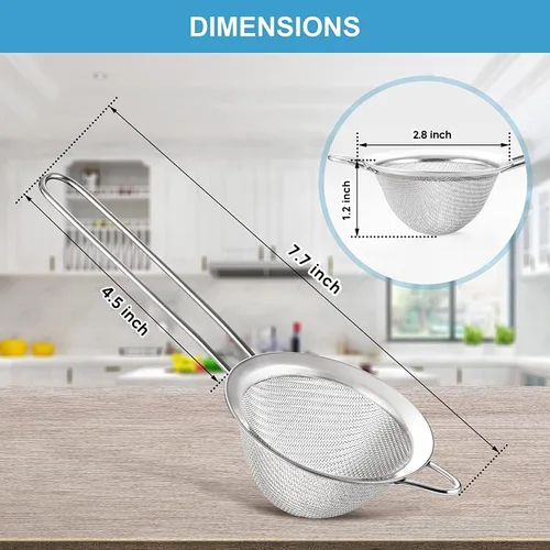 Miniatura 6 de Colador de malla fina, tamiz redondo de 2.8 pulgadas, coladores de té para té suelto, colador de café, colador de alimentos, colador de jugo y mucho