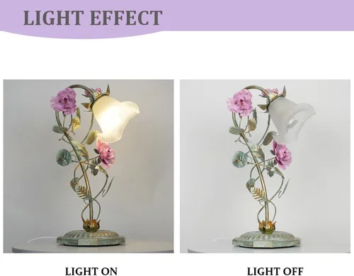 Miniatura 8 de Meefad Lámpara de mesa floral, elegantes lámparas de mesita de noche con pantalla de cristal, luz nocturna para niñas para escritorio pequeño