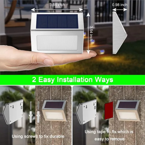 Miniatura 6 de JSOT Luces solares para valla, luces solares impermeables para exteriores, luz para exteriores, jardín, patio, pared, escalera, poste de 3 LED, luz