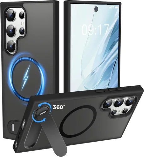 Reukdnv Funda magnética para Galaxy S24 Ultra con soporte de metal duradero, protección contra caídas de grado militar, compatible con MagSafe,