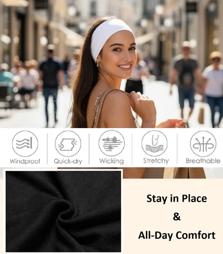 Miniatura 5 de Huachi Diademas antideslizantes para mujer, paquete de 16 bandas elásticas deportivas para el cabello para mujer, diadema de tela de algodón suave