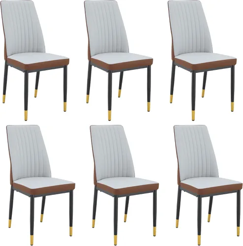 Miniatura 11 de Juego de 4 sillas de comedor, tapizadas de tela de gamuza marrón con respaldo alto, costuras verticales de canal, asiento acolchado, patas de metal